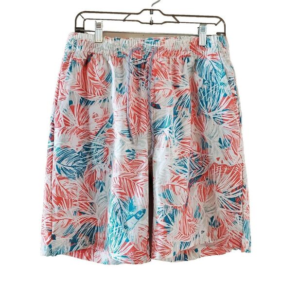 Men's COLUMBIA PFG Lined 9" Water Shorts Trunks Fishing Orange Palm‎ Leaves SZ M - Picture 1 of 13